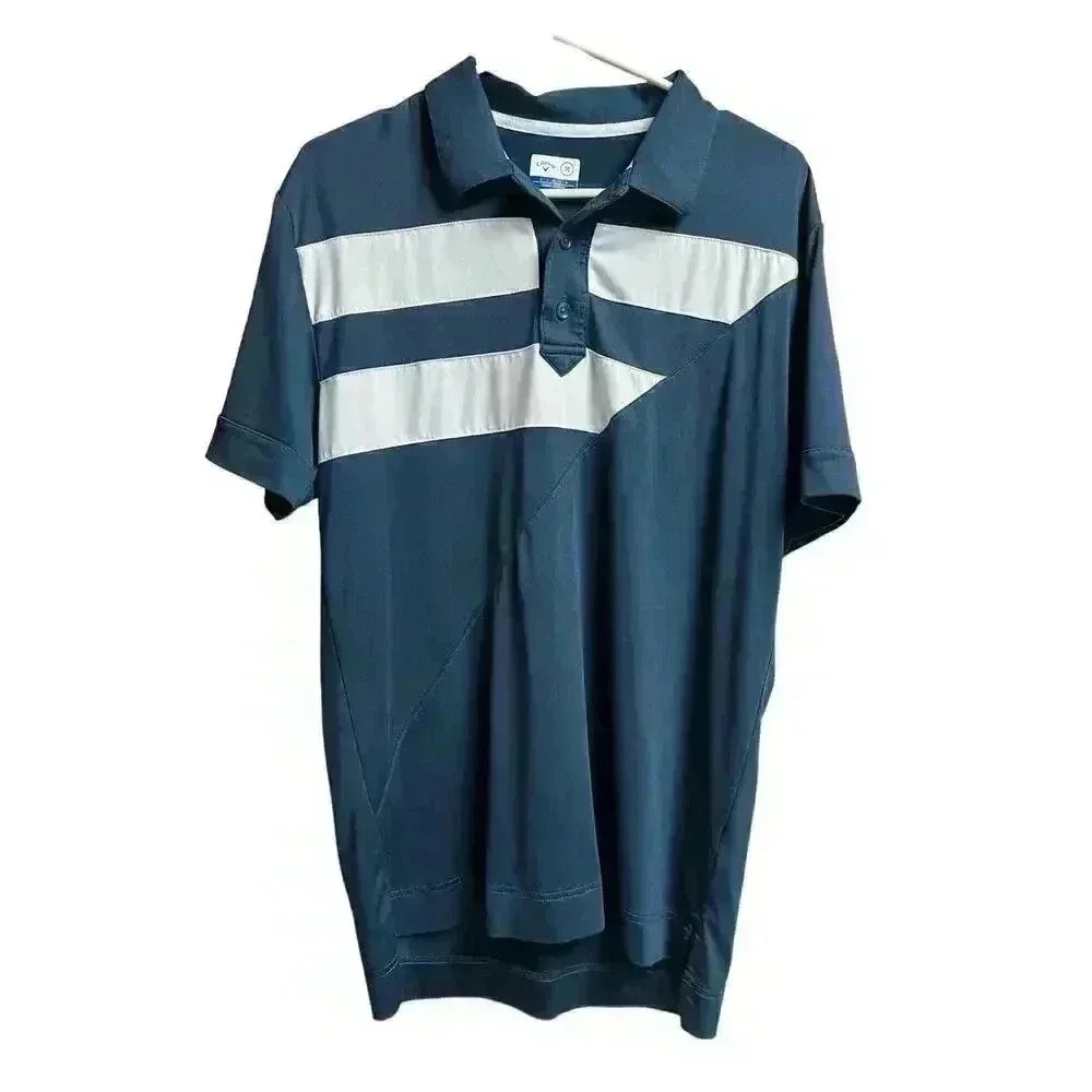 Callaway Golf X Range Striped Diagonal Polo Shirt Navy White Large - Picture 1 of 9